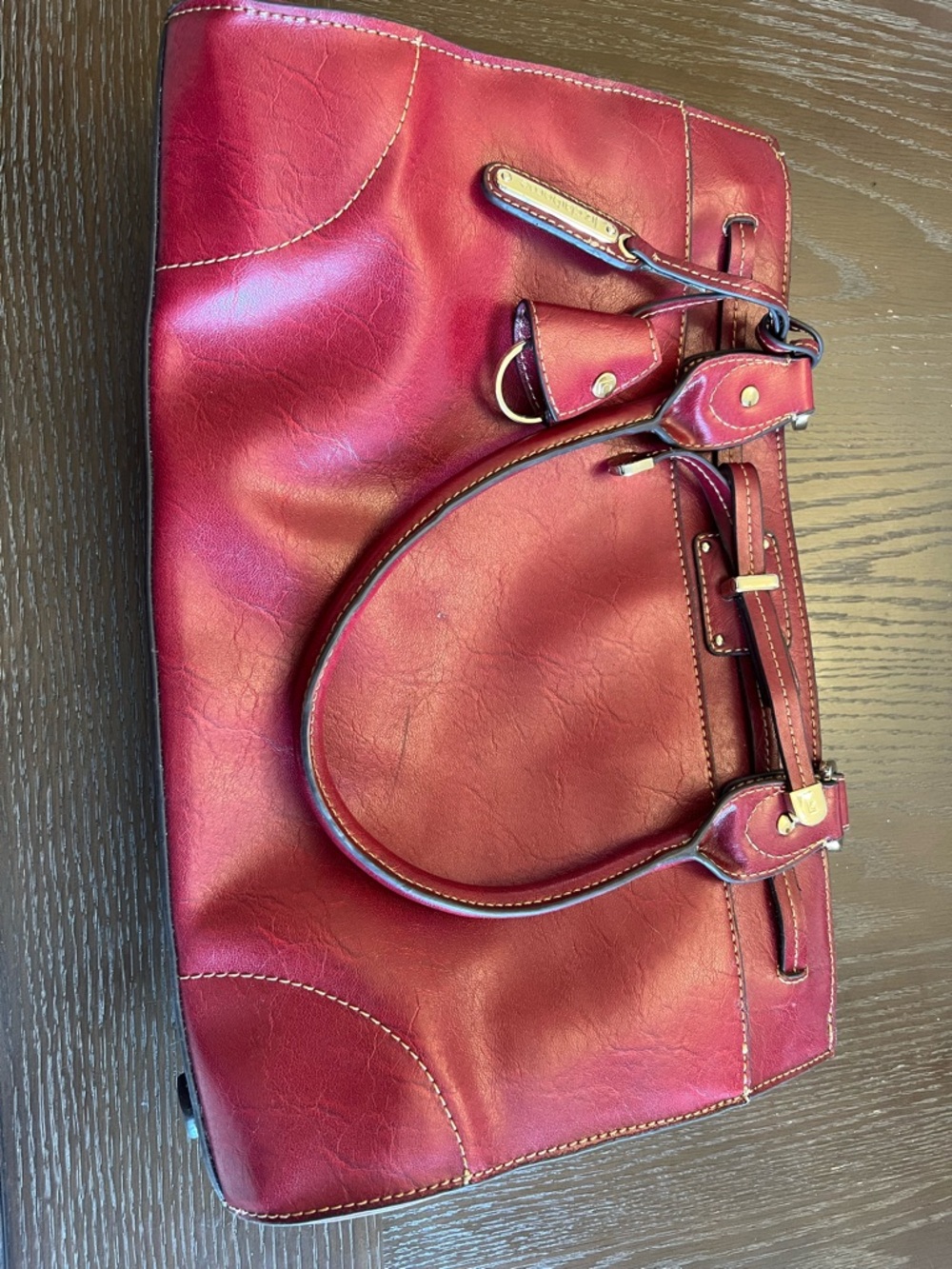 Liz Claiborne Red Shoulder Tote with Gold Hardware